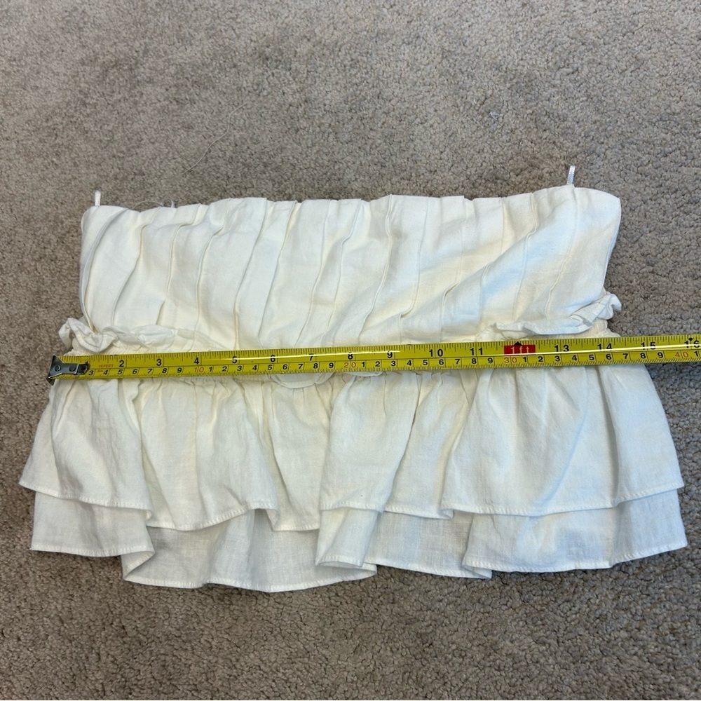 Zara white pleated ruched layered ruffle frill strapless open back top blouse M - Picture 10 of 14